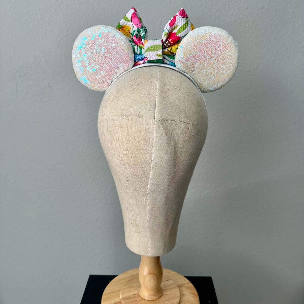 Iridescent White Sequin Flower & Garden Minnie Ears | Disney-Inspired Mouse Ears - Picture 5 of 5